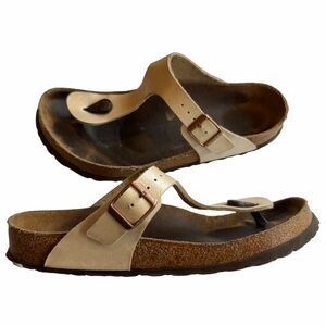 Birkenstock Gizeh Pearl White Sandals Neutral Cream Tan Women’s Size 38 7